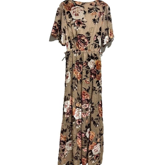 Baltic Born Uma Velvet Maxi Dress Beige Small Floral Shimmer NO BELT - Picture 5 of 13